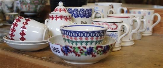 Collection of Spongeware mugs, 2 bowls & part tea set